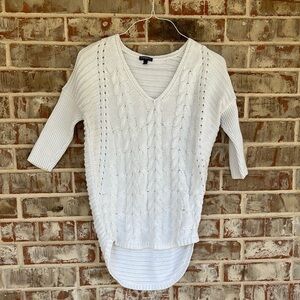 Express White V-Neck Cable Knit High Low Sweater